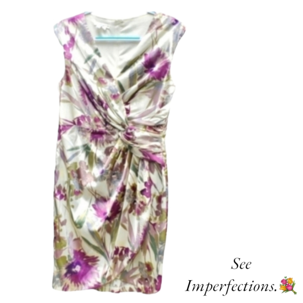 London Times Petite Satiny Floral Dress 14P Vneck SnapFront Back Zipper …
